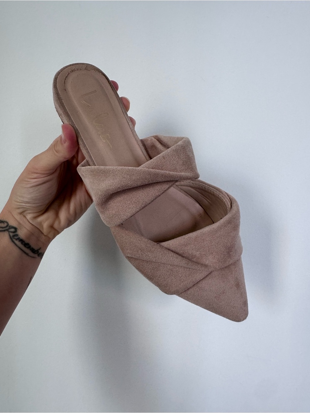 Lulu's Cream Twisted Pointed-Toe Suede Mule